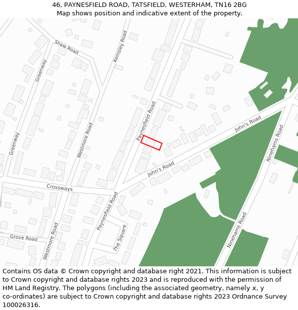 46, PAYNESFIELD ROAD, TATSFIELD, WESTERHAM, TN16 2BG: Location map and indicative extent of plot