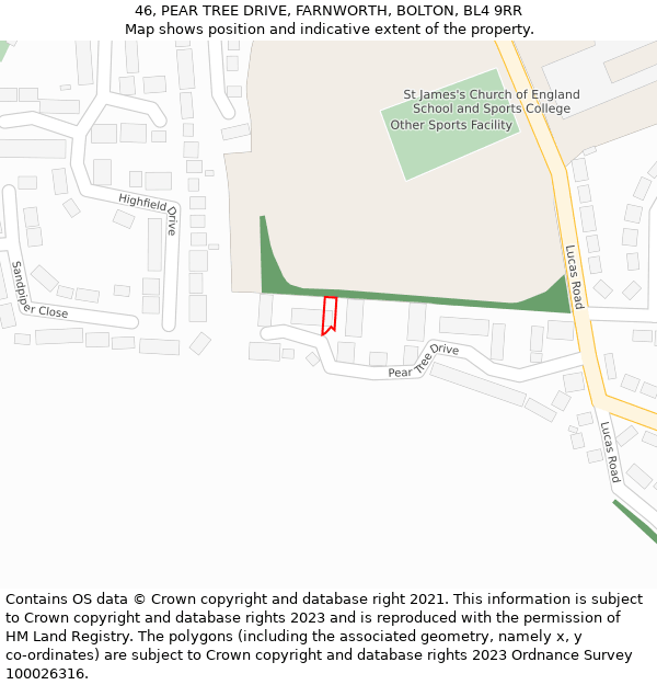 46, PEAR TREE DRIVE, FARNWORTH, BOLTON, BL4 9RR: Location map and indicative extent of plot