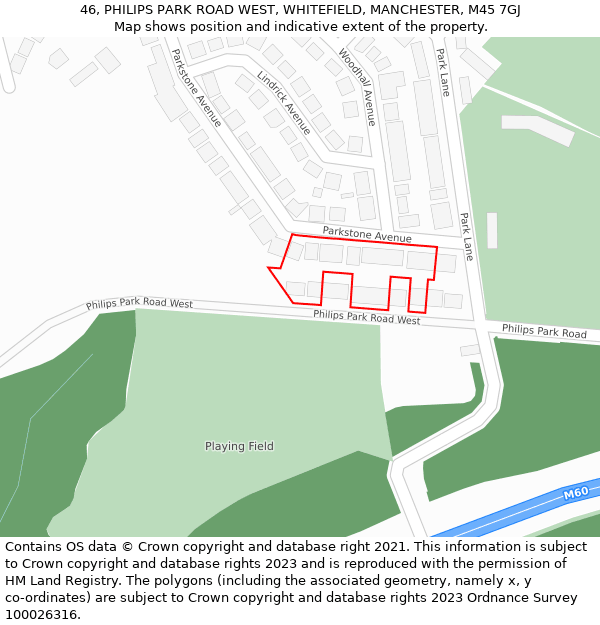 46, PHILIPS PARK ROAD WEST, WHITEFIELD, MANCHESTER, M45 7GJ: Location map and indicative extent of plot