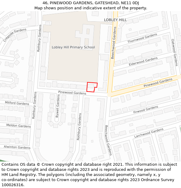 46, PINEWOOD GARDENS, GATESHEAD, NE11 0DJ: Location map and indicative extent of plot