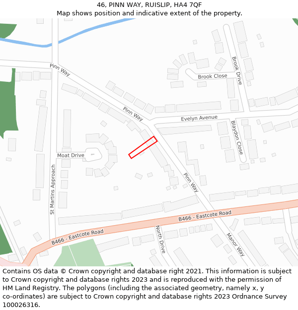 46, PINN WAY, RUISLIP, HA4 7QF: Location map and indicative extent of plot