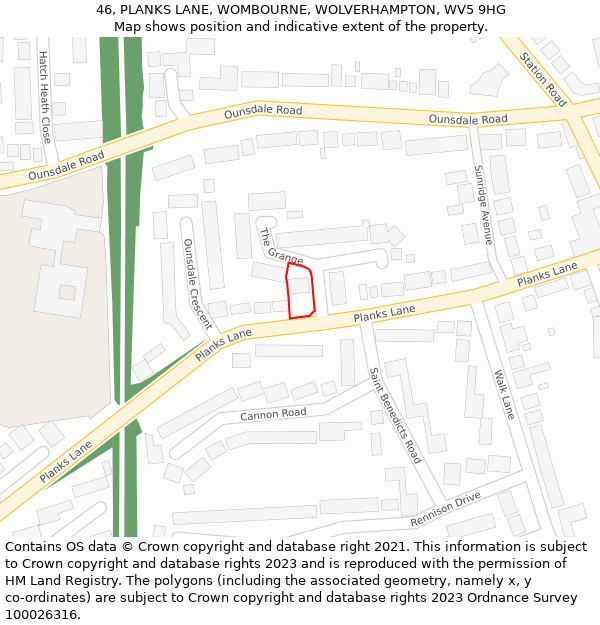46, PLANKS LANE, WOMBOURNE, WOLVERHAMPTON, WV5 9HG: Location map and indicative extent of plot