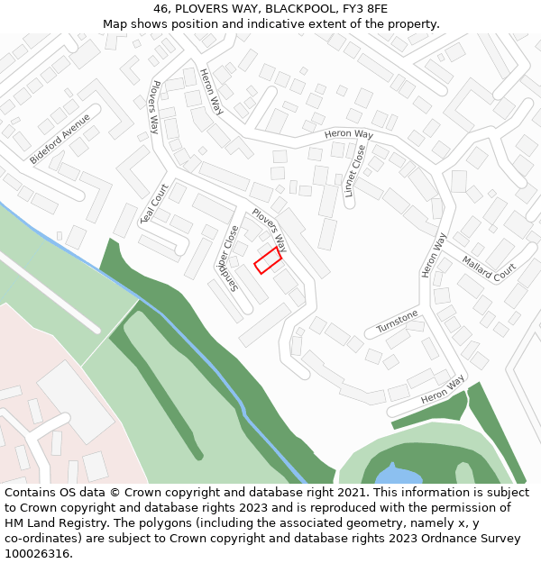 46, PLOVERS WAY, BLACKPOOL, FY3 8FE: Location map and indicative extent of plot