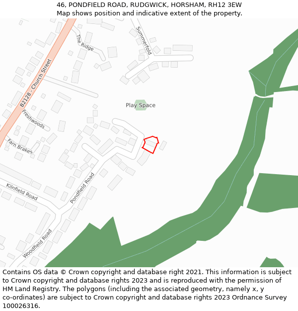 46, PONDFIELD ROAD, RUDGWICK, HORSHAM, RH12 3EW: Location map and indicative extent of plot