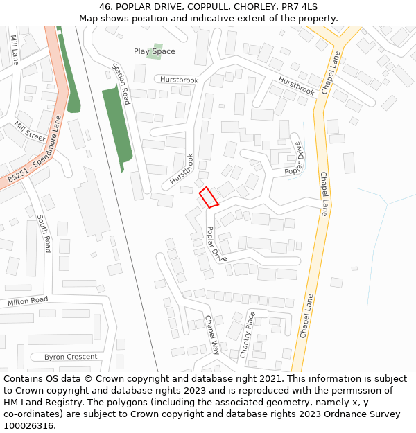 46, POPLAR DRIVE, COPPULL, CHORLEY, PR7 4LS: Location map and indicative extent of plot