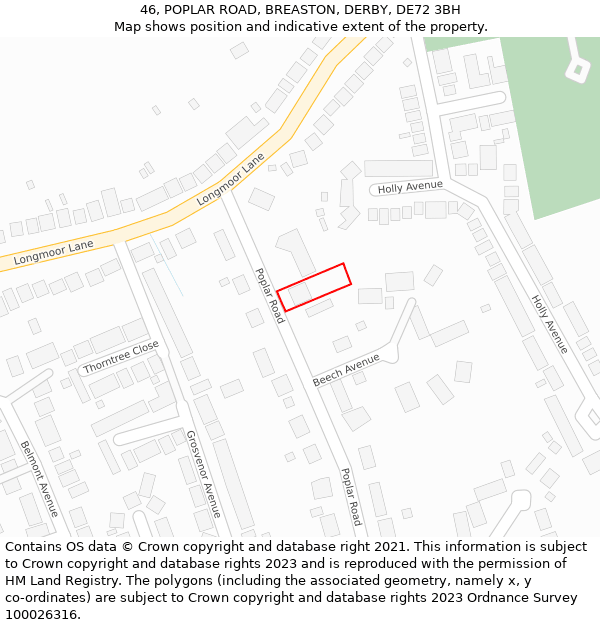 46, POPLAR ROAD, BREASTON, DERBY, DE72 3BH: Location map and indicative extent of plot
