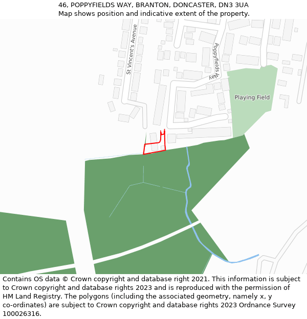 46, POPPYFIELDS WAY, BRANTON, DONCASTER, DN3 3UA: Location map and indicative extent of plot