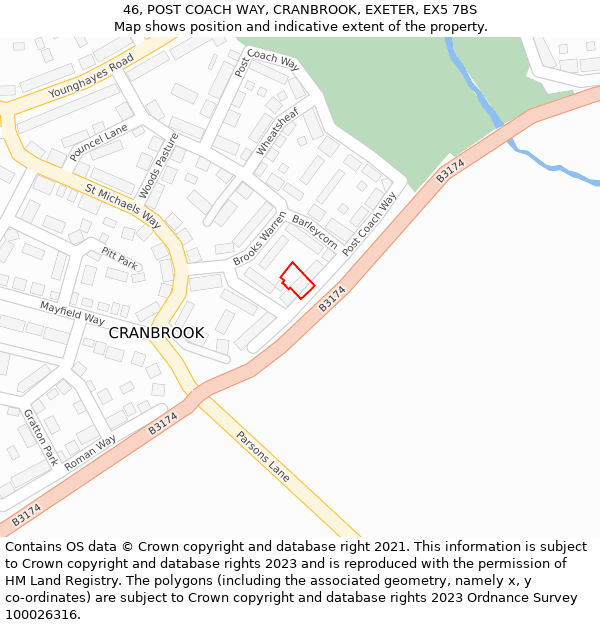 46, POST COACH WAY, CRANBROOK, EXETER, EX5 7BS: Location map and indicative extent of plot