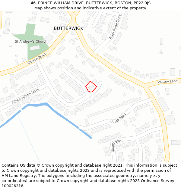 46, PRINCE WILLIAM DRIVE, BUTTERWICK, BOSTON, PE22 0JS: Location map and indicative extent of plot