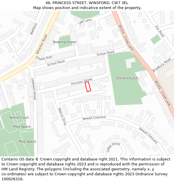 46, PRINCESS STREET, WINSFORD, CW7 3EL: Location map and indicative extent of plot