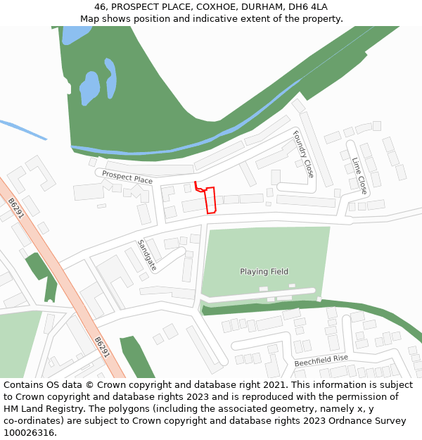 46, PROSPECT PLACE, COXHOE, DURHAM, DH6 4LA: Location map and indicative extent of plot