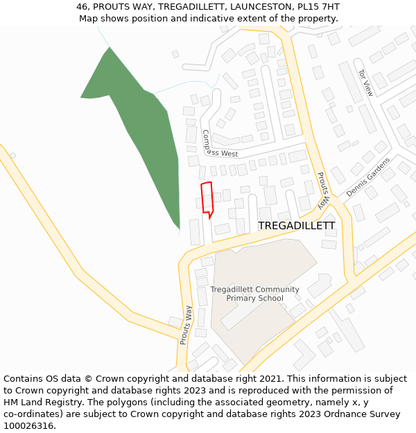 46, PROUTS WAY, TREGADILLETT, LAUNCESTON, PL15 7HT: Location map and indicative extent of plot