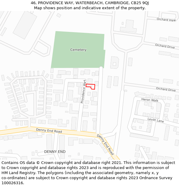 46, PROVIDENCE WAY, WATERBEACH, CAMBRIDGE, CB25 9QJ: Location map and indicative extent of plot