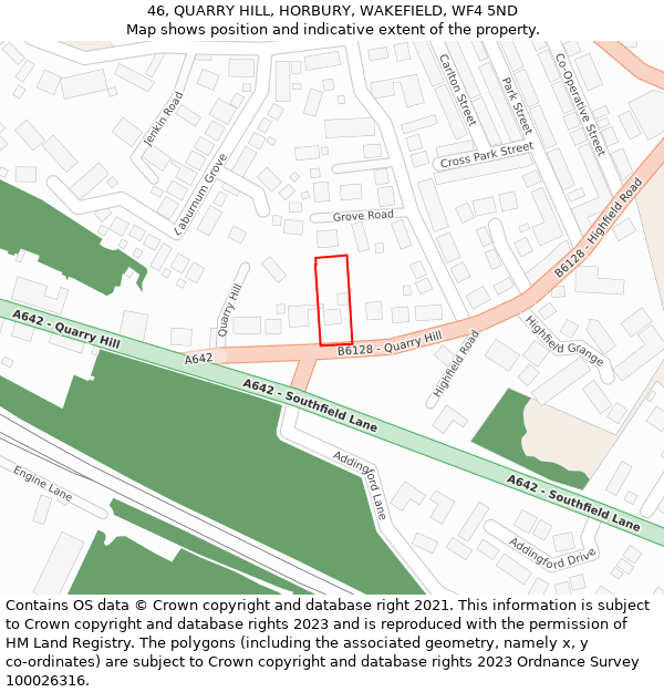 46, QUARRY HILL, HORBURY, WAKEFIELD, WF4 5ND: Location map and indicative extent of plot