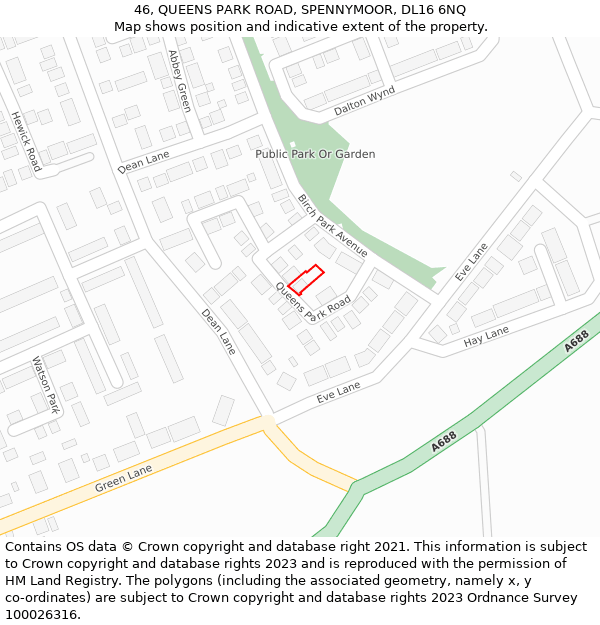 46, QUEENS PARK ROAD, SPENNYMOOR, DL16 6NQ: Location map and indicative extent of plot