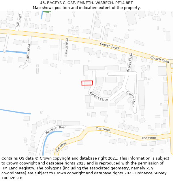 46, RACEYS CLOSE, EMNETH, WISBECH, PE14 8BT: Location map and indicative extent of plot