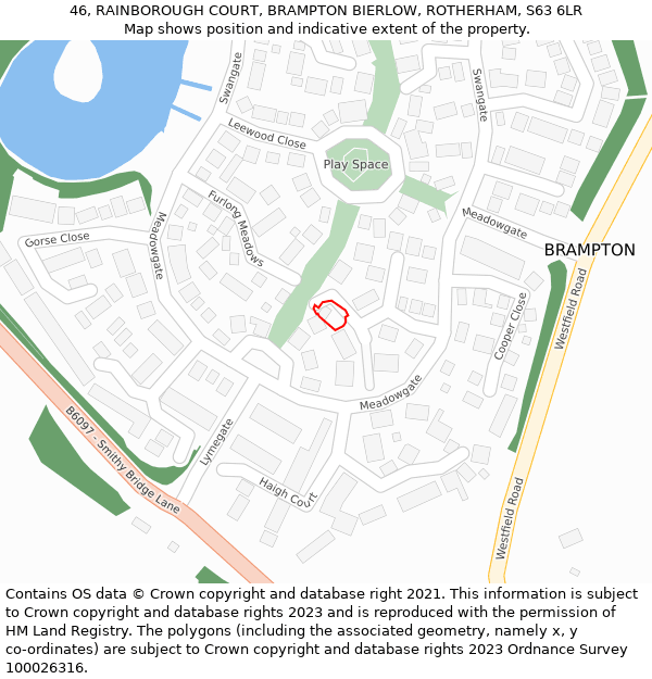 46, RAINBOROUGH COURT, BRAMPTON BIERLOW, ROTHERHAM, S63 6LR: Location map and indicative extent of plot