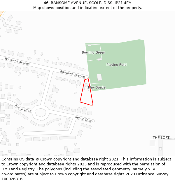 46, RANSOME AVENUE, SCOLE, DISS, IP21 4EA: Location map and indicative extent of plot