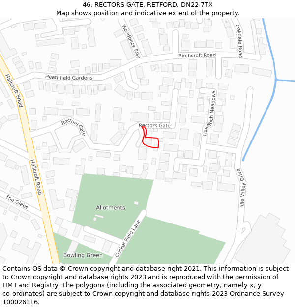 46, RECTORS GATE, RETFORD, DN22 7TX: Location map and indicative extent of plot