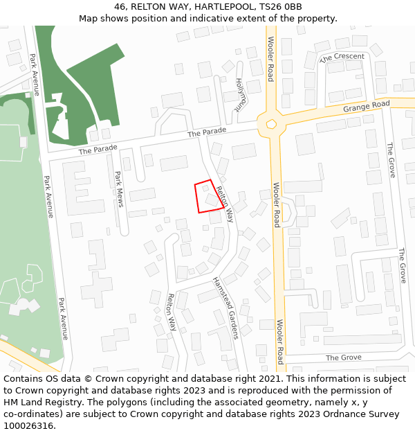 46, RELTON WAY, HARTLEPOOL, TS26 0BB: Location map and indicative extent of plot