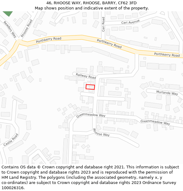 46, RHOOSE WAY, RHOOSE, BARRY, CF62 3FD: Location map and indicative extent of plot