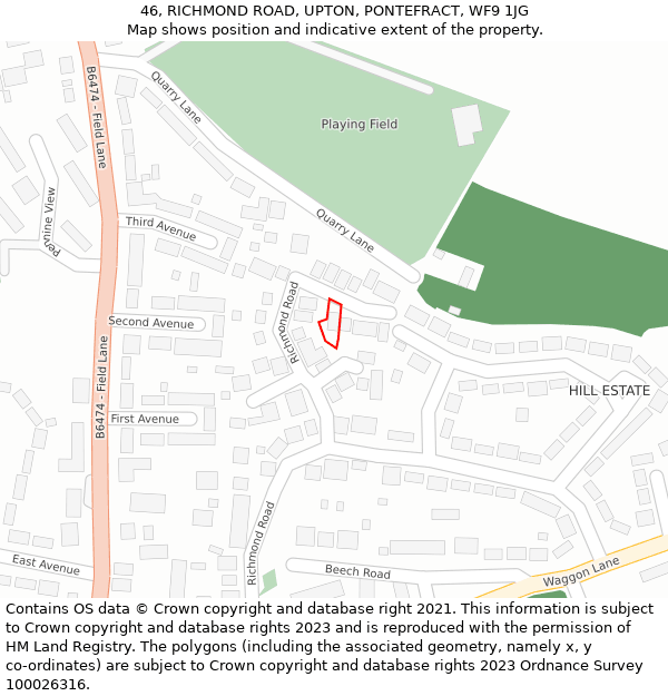 46, RICHMOND ROAD, UPTON, PONTEFRACT, WF9 1JG: Location map and indicative extent of plot