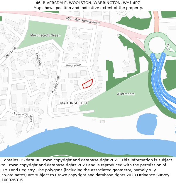 46, RIVERSDALE, WOOLSTON, WARRINGTON, WA1 4PZ: Location map and indicative extent of plot