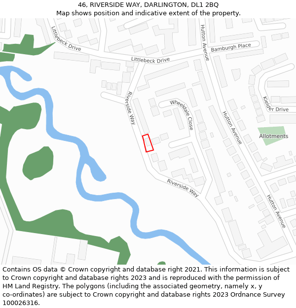 46, RIVERSIDE WAY, DARLINGTON, DL1 2BQ: Location map and indicative extent of plot