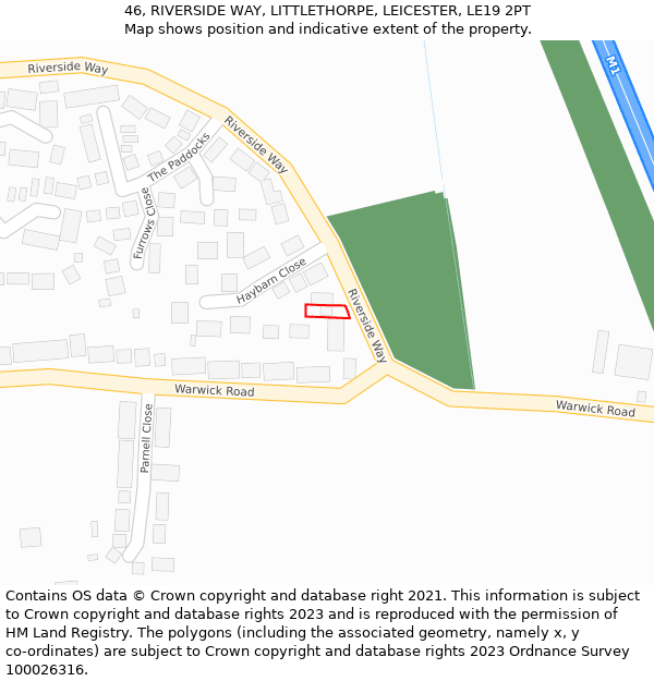 46, RIVERSIDE WAY, LITTLETHORPE, LEICESTER, LE19 2PT: Location map and indicative extent of plot