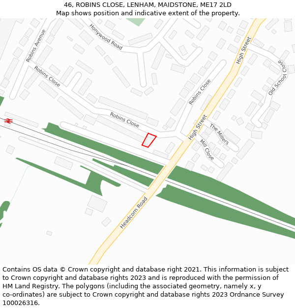 46, ROBINS CLOSE, LENHAM, MAIDSTONE, ME17 2LD: Location map and indicative extent of plot