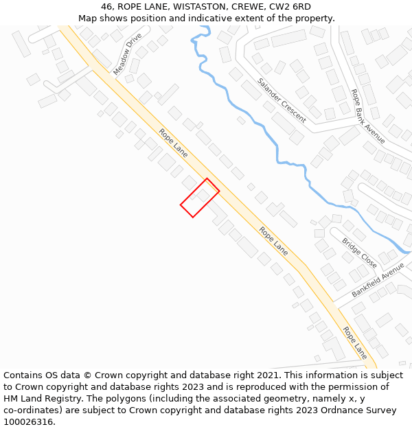 46, ROPE LANE, WISTASTON, CREWE, CW2 6RD: Location map and indicative extent of plot