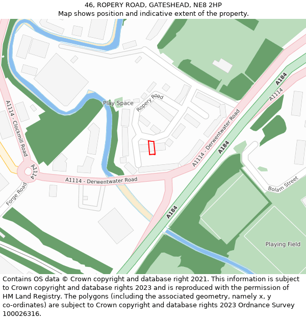 46, ROPERY ROAD, GATESHEAD, NE8 2HP: Location map and indicative extent of plot