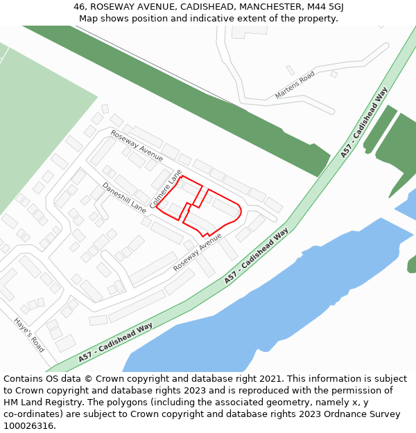 46, ROSEWAY AVENUE, CADISHEAD, MANCHESTER, M44 5GJ: Location map and indicative extent of plot