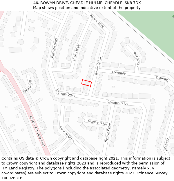 46, ROWAN DRIVE, CHEADLE HULME, CHEADLE, SK8 7DX: Location map and indicative extent of plot