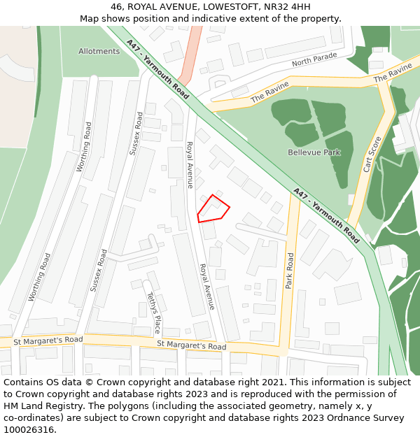 46, ROYAL AVENUE, LOWESTOFT, NR32 4HH: Location map and indicative extent of plot