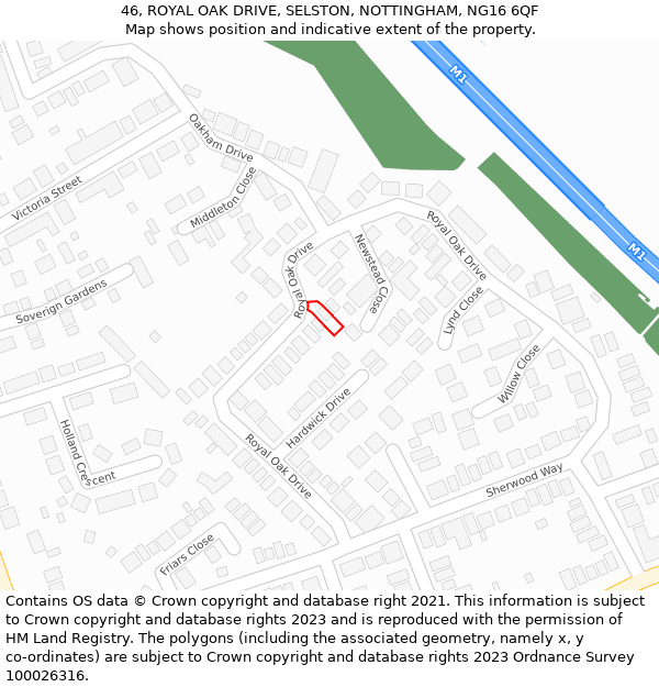 46, ROYAL OAK DRIVE, SELSTON, NOTTINGHAM, NG16 6QF: Location map and indicative extent of plot