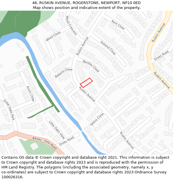 46, RUSKIN AVENUE, ROGERSTONE, NEWPORT, NP10 0ED: Location map and indicative extent of plot