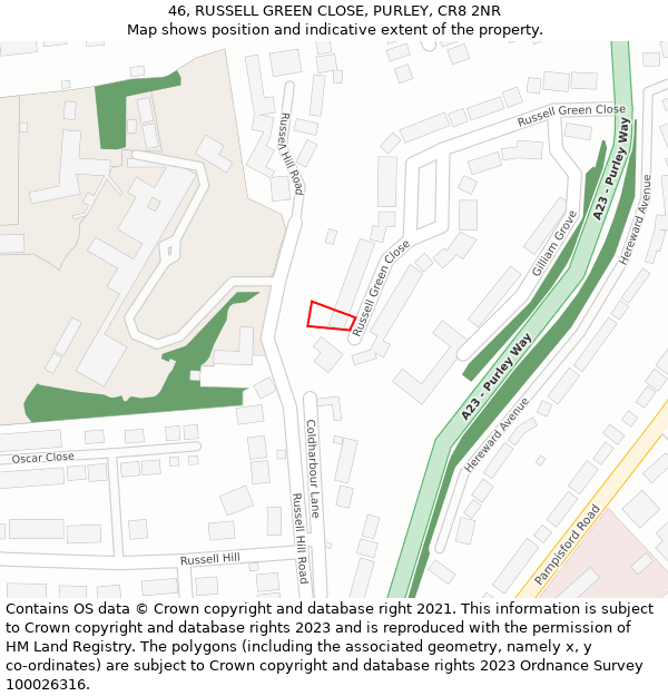 46, RUSSELL GREEN CLOSE, PURLEY, CR8 2NR: Location map and indicative extent of plot