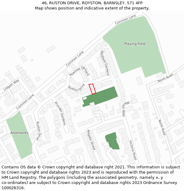 46, RUSTON DRIVE, ROYSTON, BARNSLEY, S71 4FP: Location map and indicative extent of plot