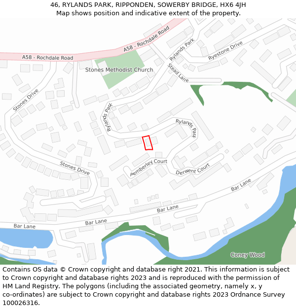 46, RYLANDS PARK, RIPPONDEN, SOWERBY BRIDGE, HX6 4JH: Location map and indicative extent of plot