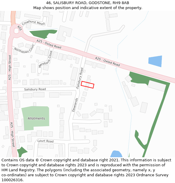 46, SALISBURY ROAD, GODSTONE, RH9 8AB: Location map and indicative extent of plot