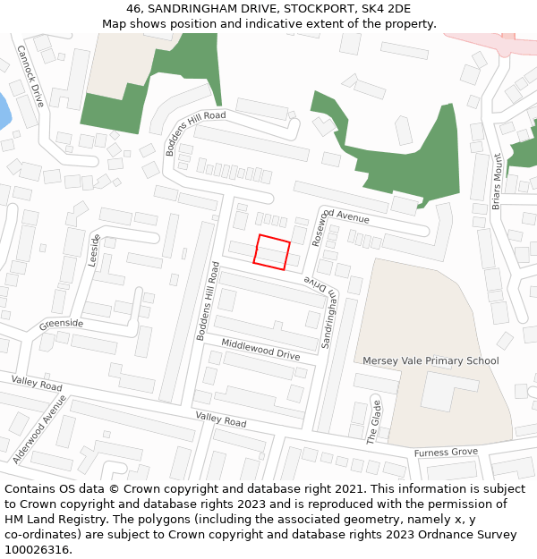 46, SANDRINGHAM DRIVE, STOCKPORT, SK4 2DE: Location map and indicative extent of plot
