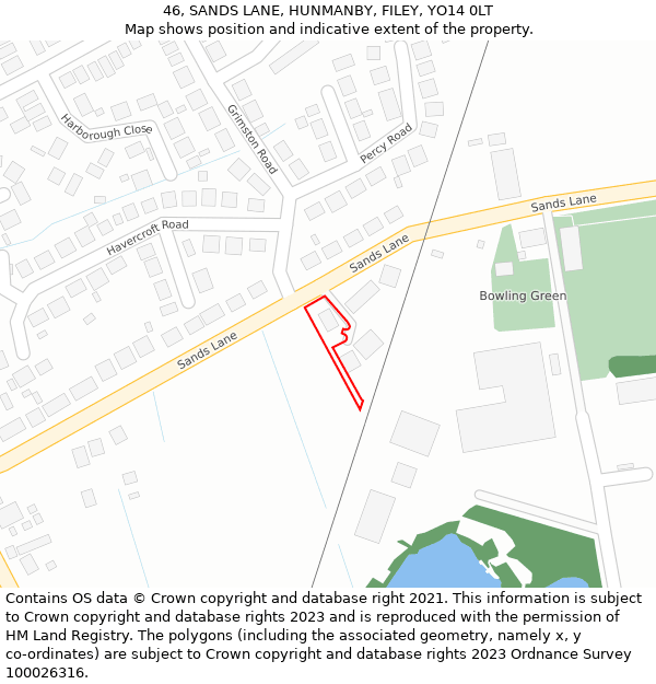 46, SANDS LANE, HUNMANBY, FILEY, YO14 0LT: Location map and indicative extent of plot