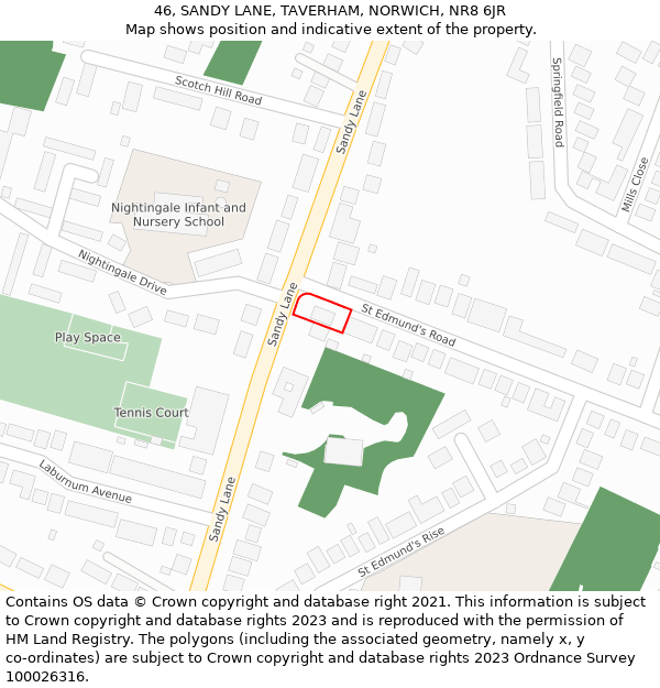 46, SANDY LANE, TAVERHAM, NORWICH, NR8 6JR: Location map and indicative extent of plot