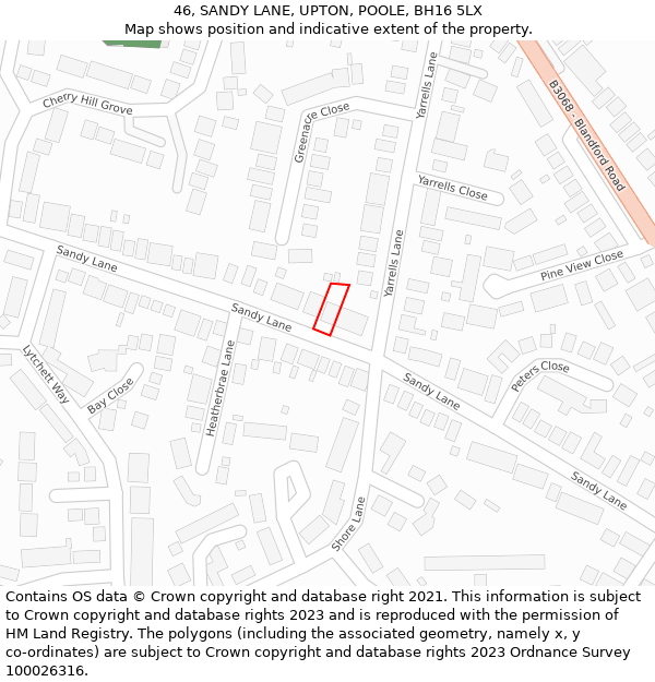 46, SANDY LANE, UPTON, POOLE, BH16 5LX: Location map and indicative extent of plot