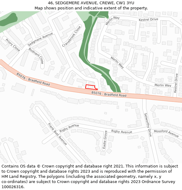 46, SEDGEMERE AVENUE, CREWE, CW1 3YU: Location map and indicative extent of plot