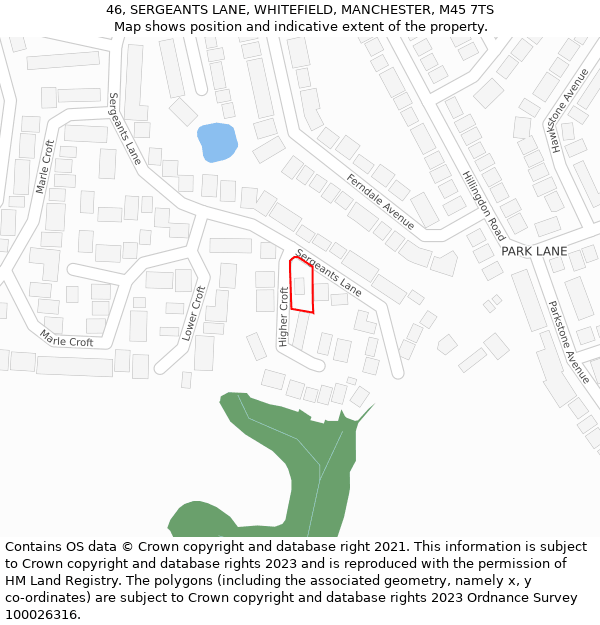 46, SERGEANTS LANE, WHITEFIELD, MANCHESTER, M45 7TS: Location map and indicative extent of plot