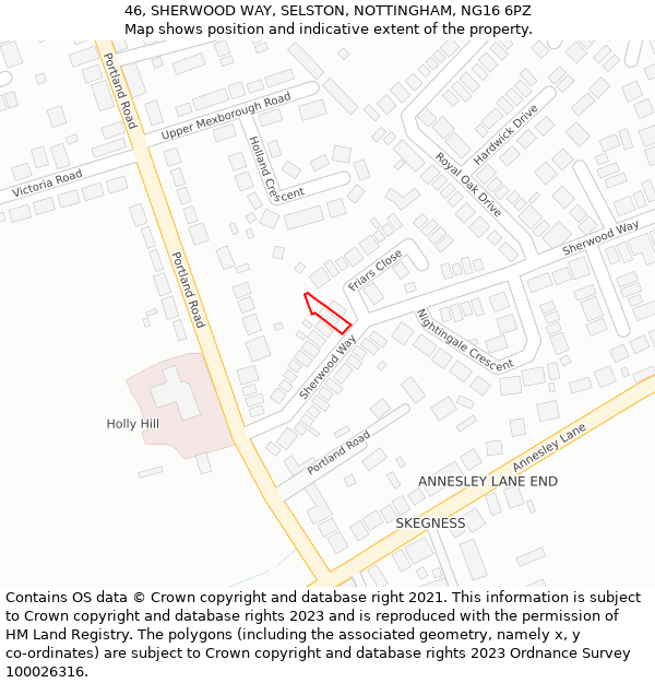 46, SHERWOOD WAY, SELSTON, NOTTINGHAM, NG16 6PZ: Location map and indicative extent of plot