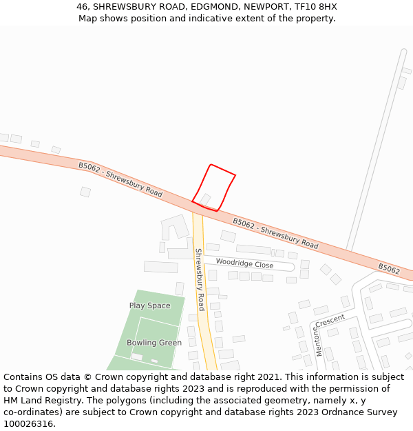 46, SHREWSBURY ROAD, EDGMOND, NEWPORT, TF10 8HX: Location map and indicative extent of plot