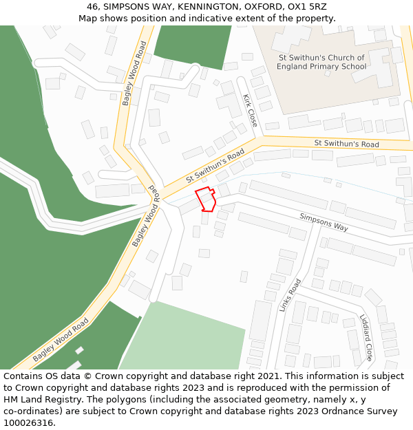 46, SIMPSONS WAY, KENNINGTON, OXFORD, OX1 5RZ: Location map and indicative extent of plot